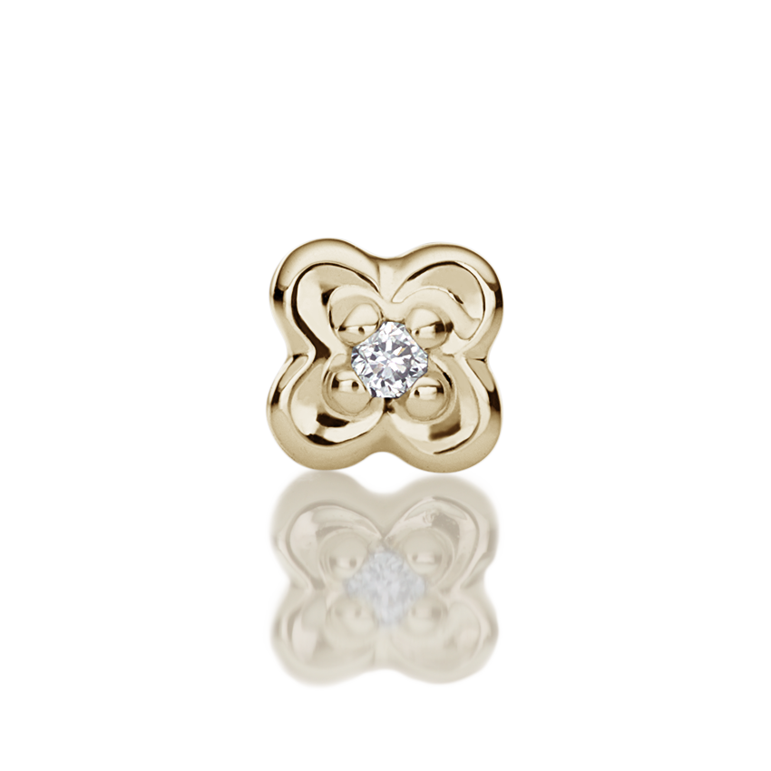 Diamond Lucky Clover Threaded Stud Earring With Titanium Backing