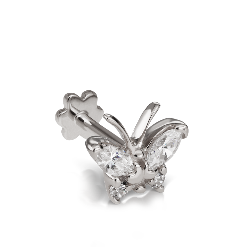 Diamond Marquise Butterfly Threaded Stud Earring With Titanium Backing