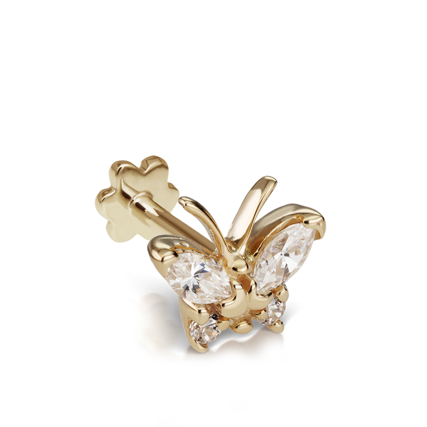 Diamond Marquise Butterfly Threaded Stud Earring With Titanium Backing