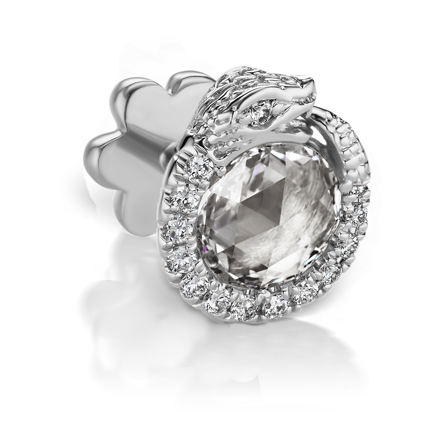 Diamond Pavé Ouroboros Threaded Stud Earring With Titanium Backing