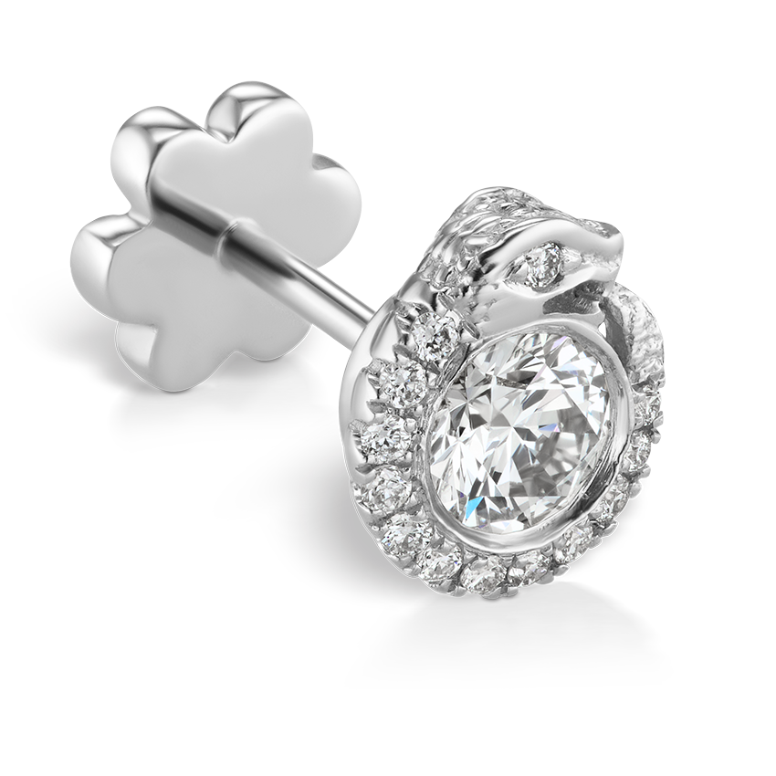 Diamond Pavé Ouroboros Threaded Stud Earring