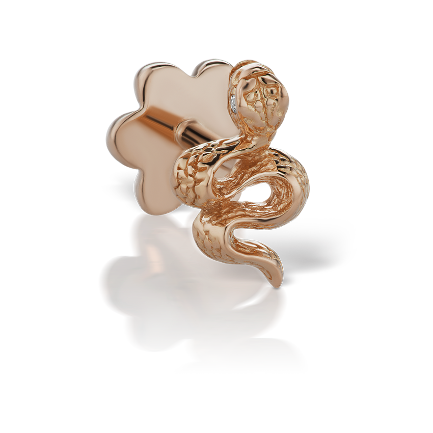 Engraved Snake with Diamond Eyes Threaded Stud Earring