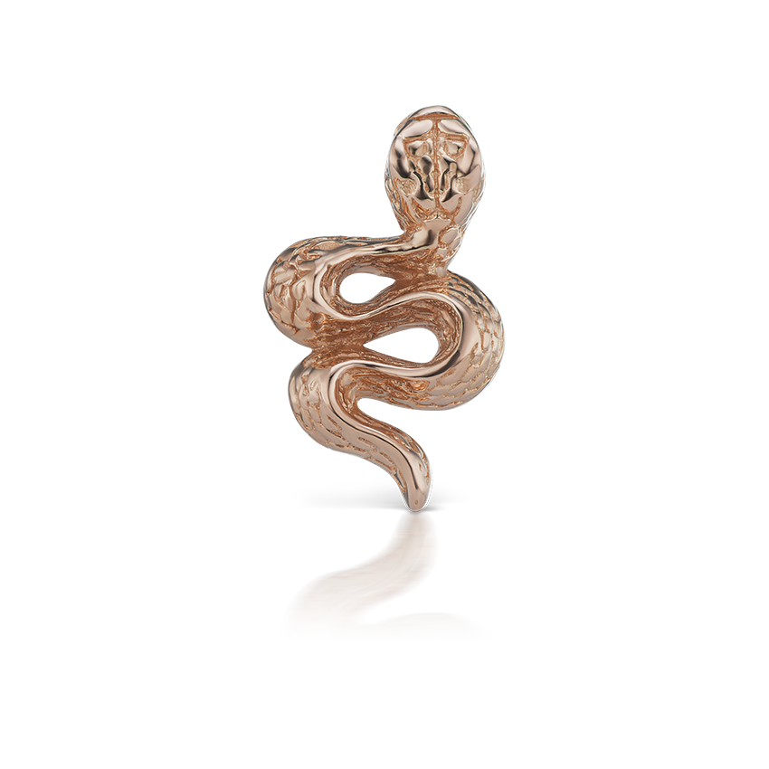 Engraved Snake with Diamond Eyes Threaded Stud Earring With Titanium Backing