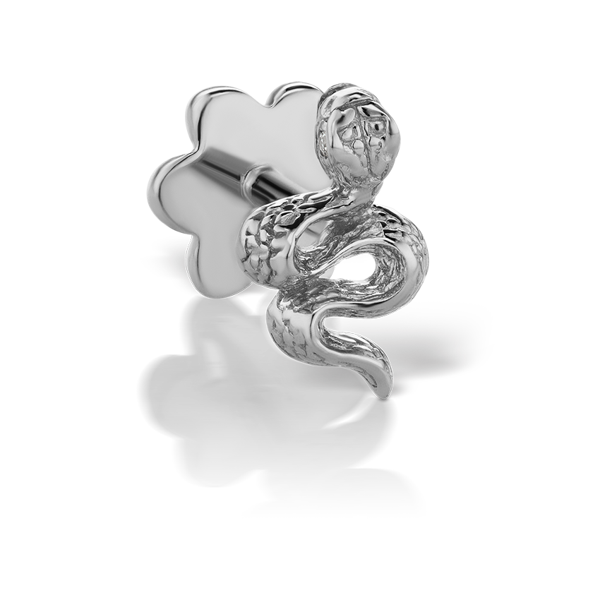 Engraved Snake with Diamond Eyes Threaded Stud Earring