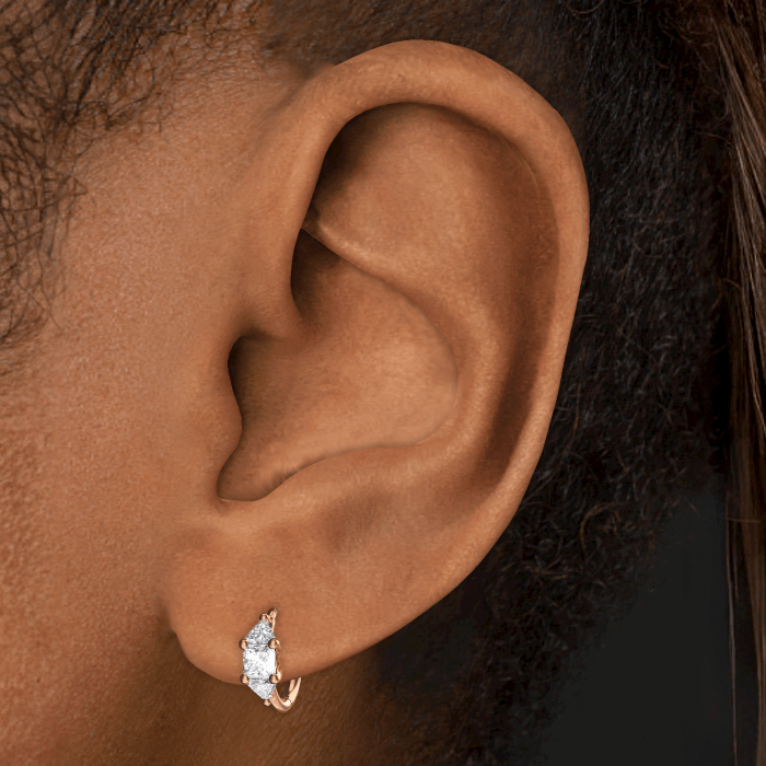 3mm Diamond Princess Triangle Hoop Earring (Non-Rotating)