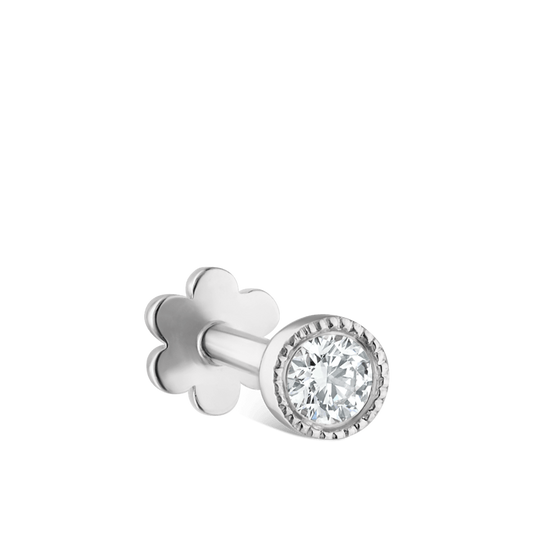 Scalloped Set Diamond Threaded Stud Earring