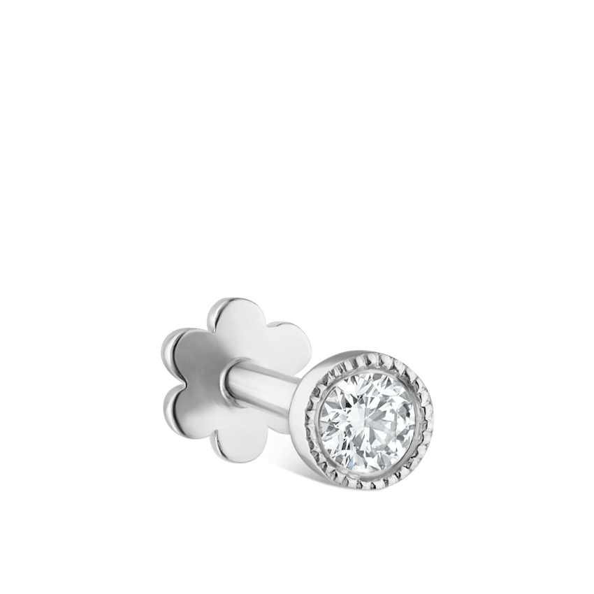Scalloped Set Diamond Threaded Stud Earring With Titanium Backing