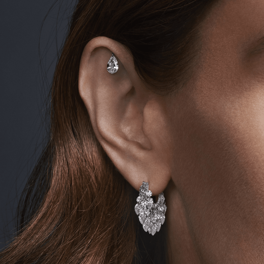 Floating Diamond Tassel Hoop Earring