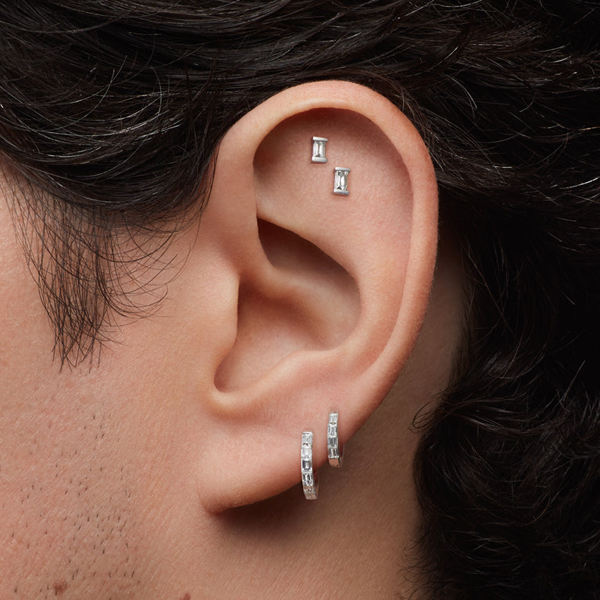 Diamond Baguette Threaded Stud Earring