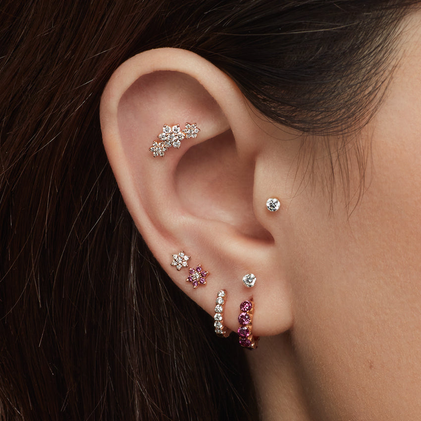 Diamond Flower Threaded Stud Earring With Titanium Backing