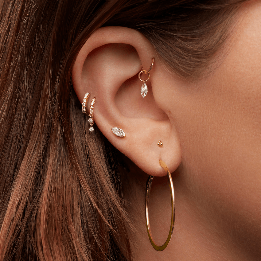 Marquise Diamond Threaded Stud Earring