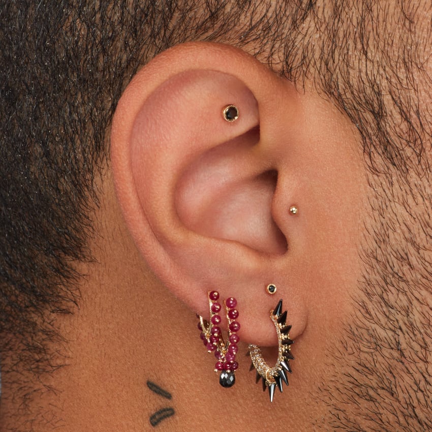 Black Moissanite Mohawk and Diamond Pavé Hoop Earring