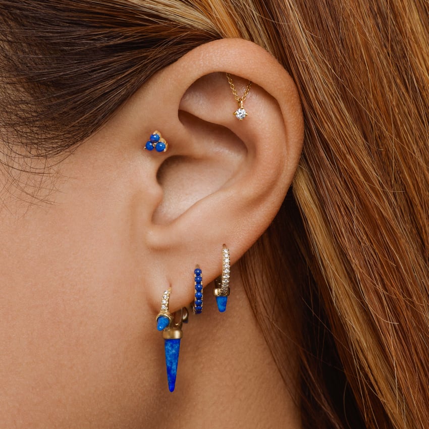 Prong Set Diamond Drape Threaded Stud Earring With Titanium Backing