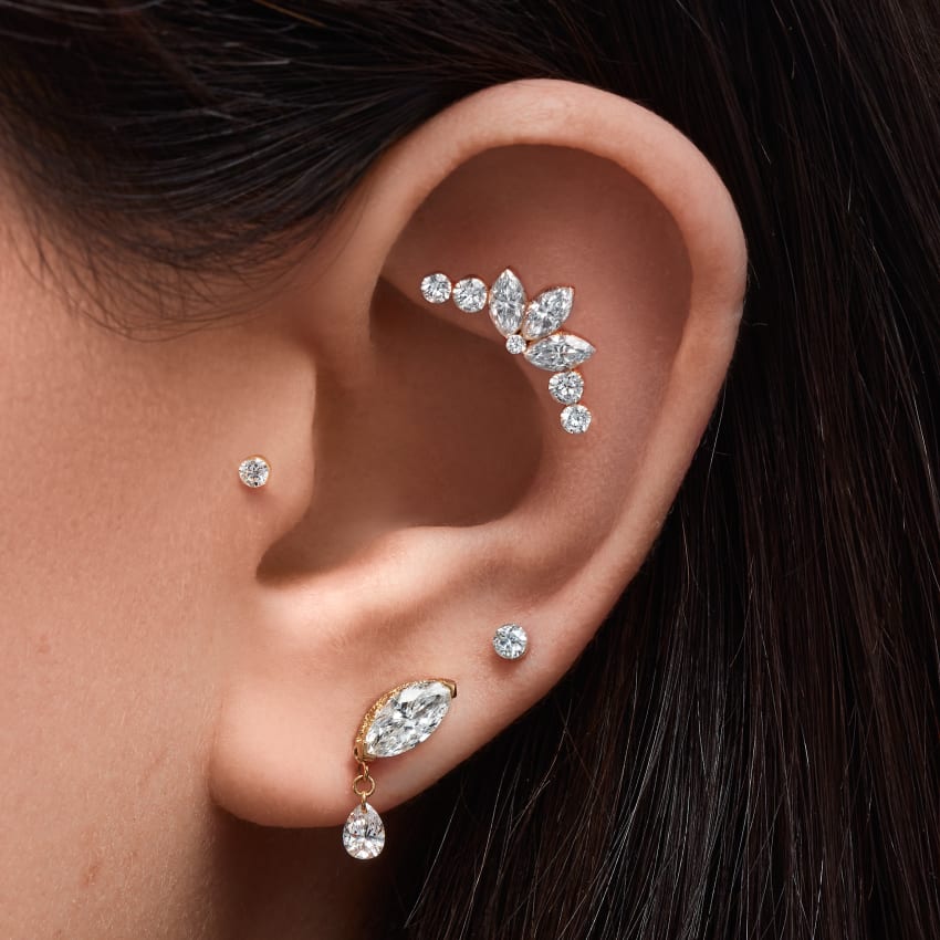 Invisible Set Diamond Lotus Garland Threaded Stud Earring