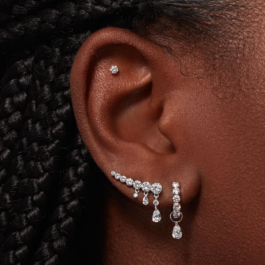 18mm Curved Crescendo Bar Invisible Set Diamond Ear Climber