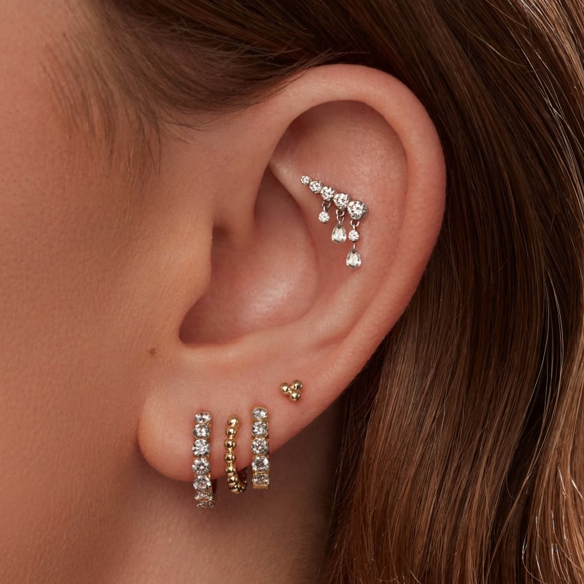 Ball Trinity Threaded Stud Earring With Titanium Backing