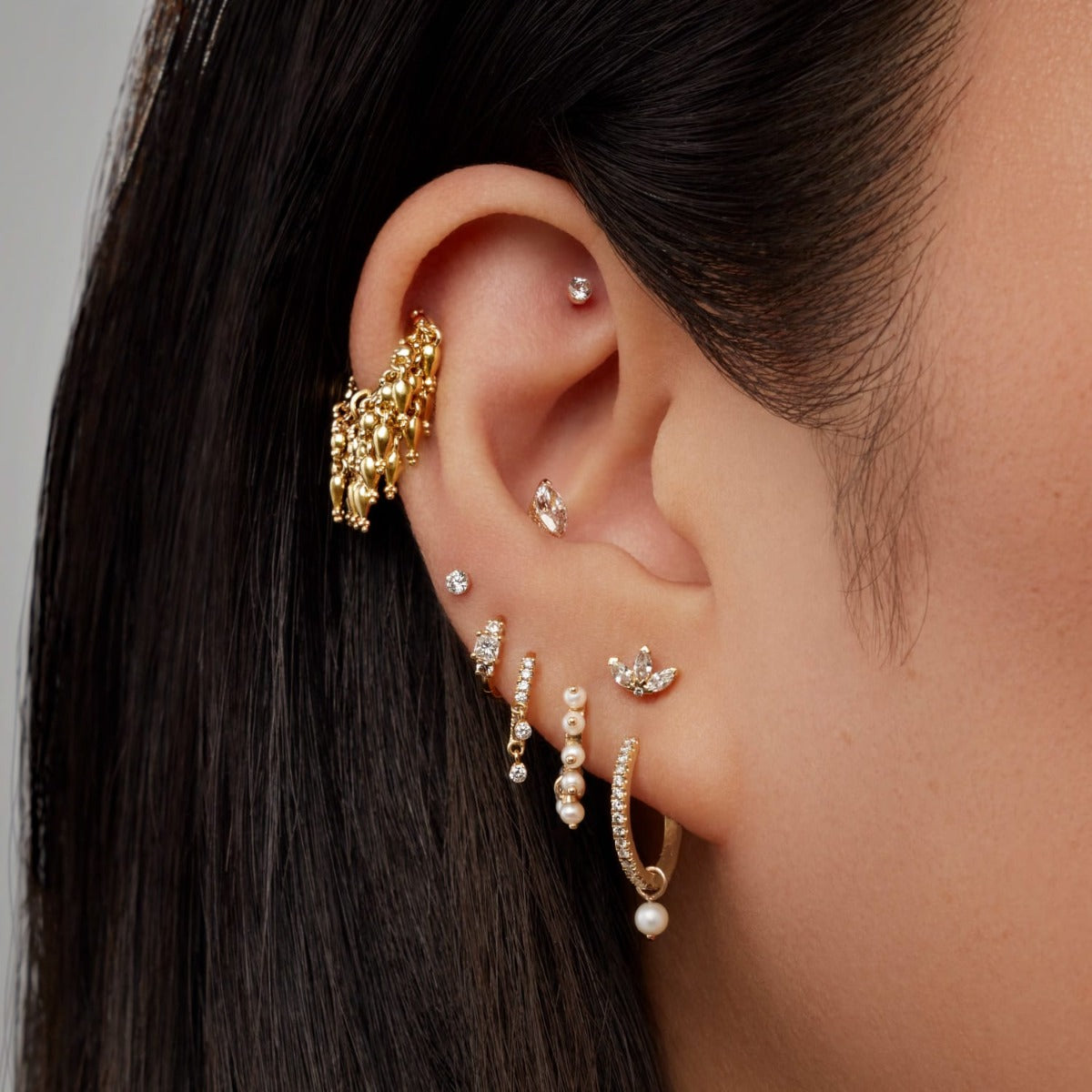 Diamond Engraved Lotus Threaded Stud Earring With Titanium Backing