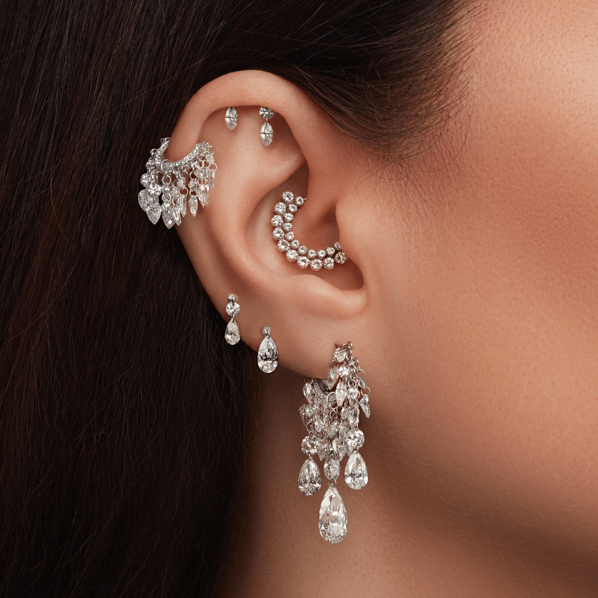 Floating Double Diamond Threaded Charm Earring With Titanium Backing
