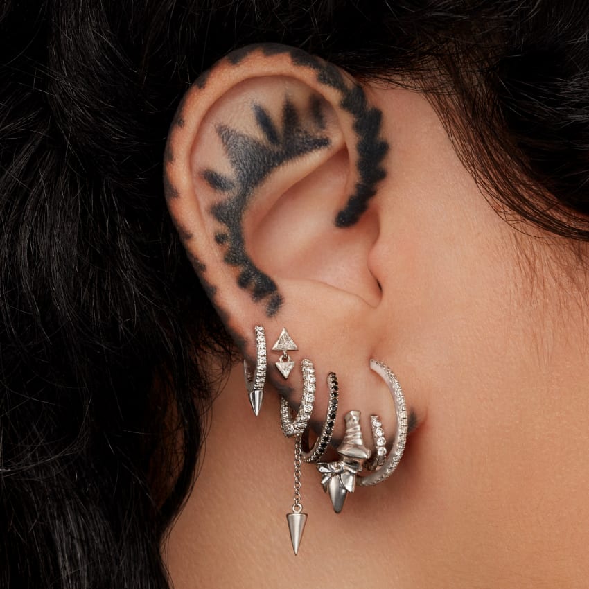 Invisible Set Triangle Diamond Dangle Threaded Earring With Titanium Backing