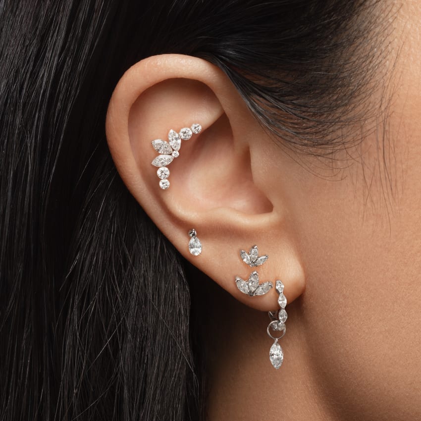 Invisible Set Diamond Marquise Eternity Hoop Earring