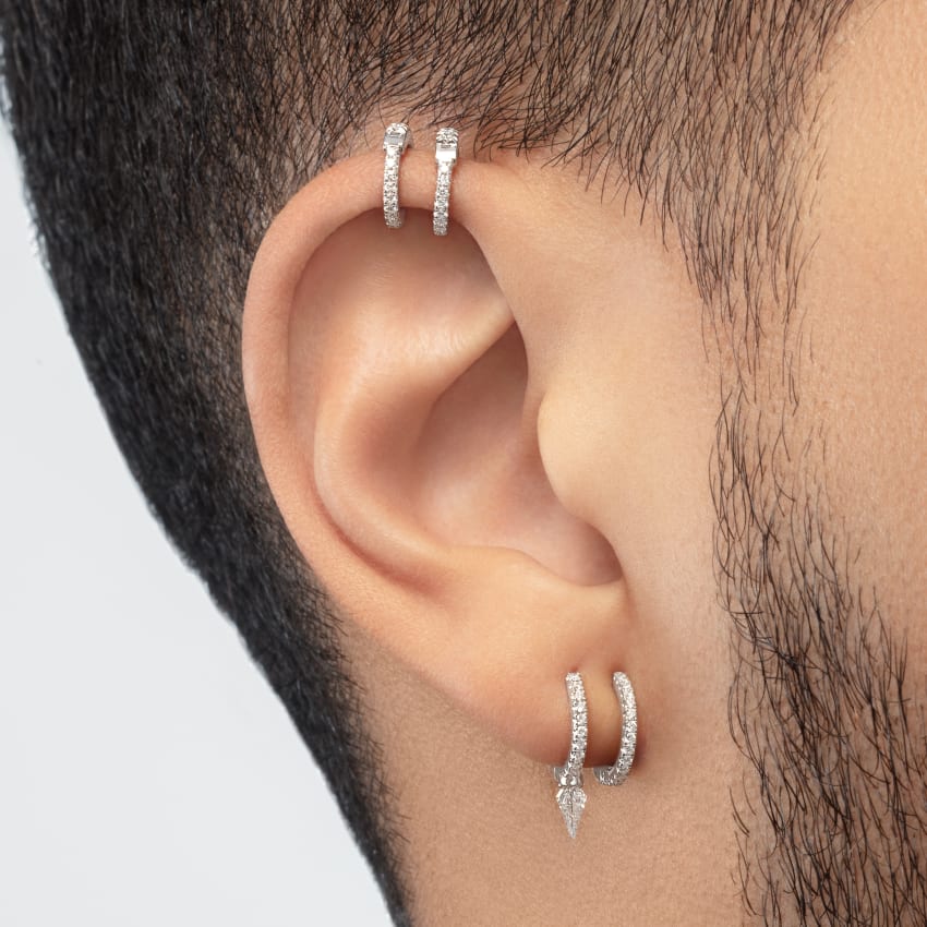 Silhouette Diamond Short Spike Eternity Hoop Earring