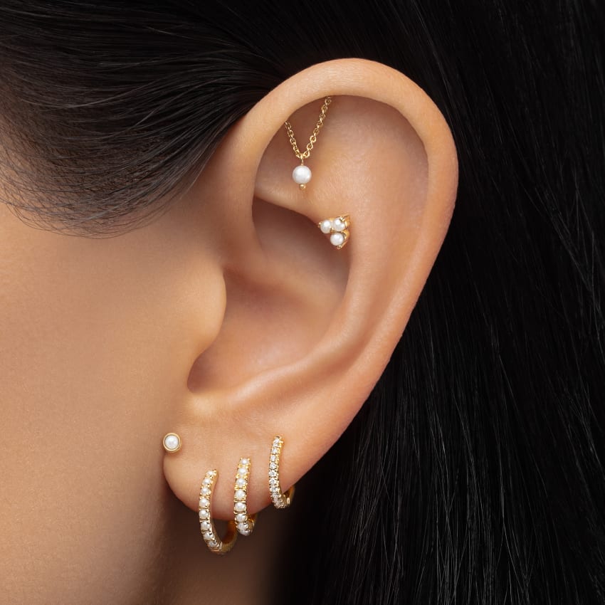 Natural Pearl Threaded Stud Earring With Titanium Backing