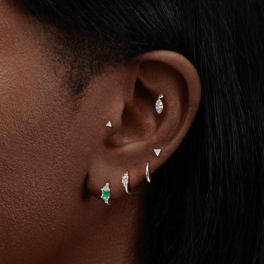 Floating Marquise Diamond Charm Threaded Stud Earring