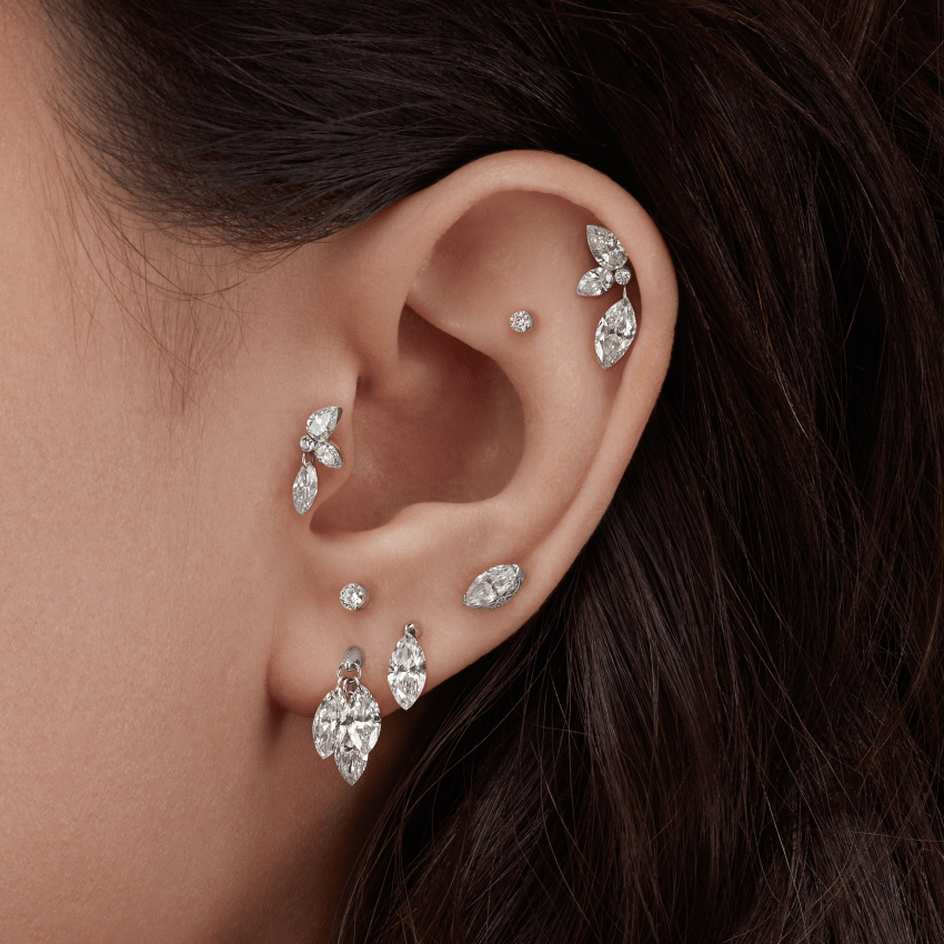 Floating Diamond Plume Threaded Charm Earring With Titanium Backing