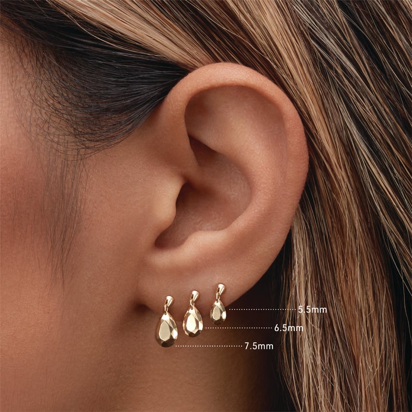 Faceted Gold Pear Threaded Charm Earring With Titanium Backing