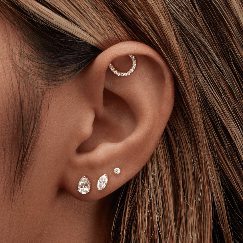 Marquise Diamond Threaded Stud Earring