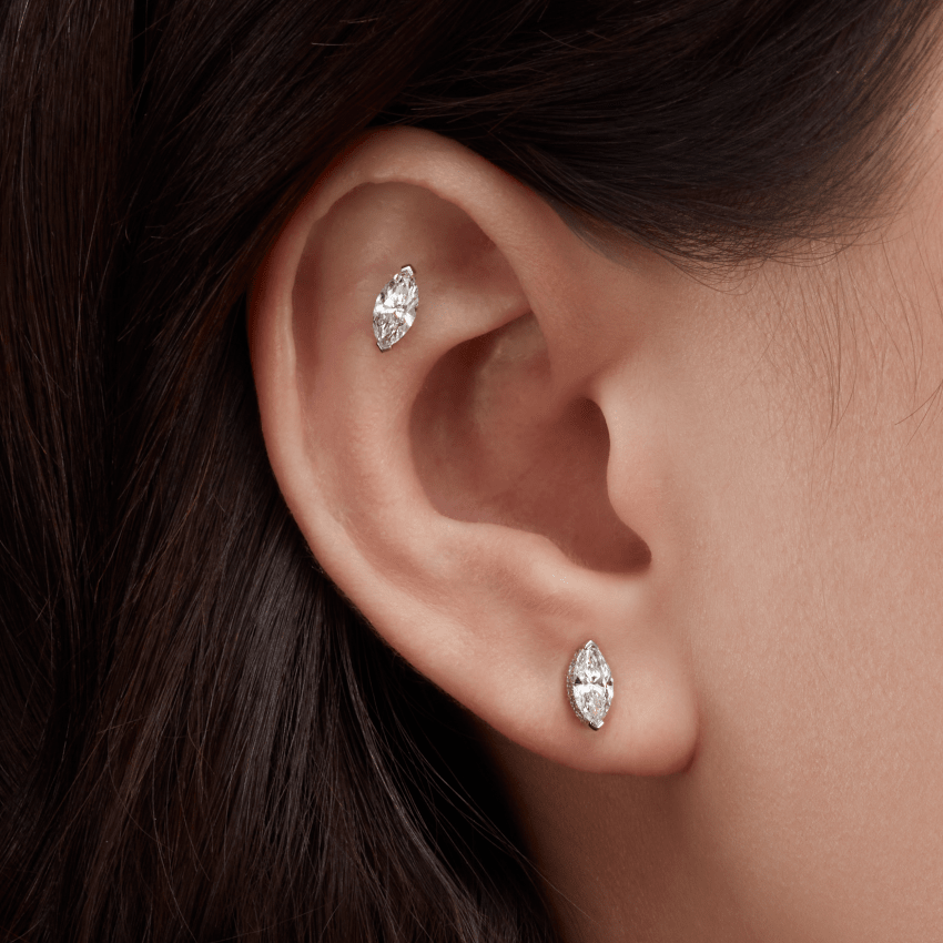 Marquise Diamond Threaded Stud Earring With Titanium Backing