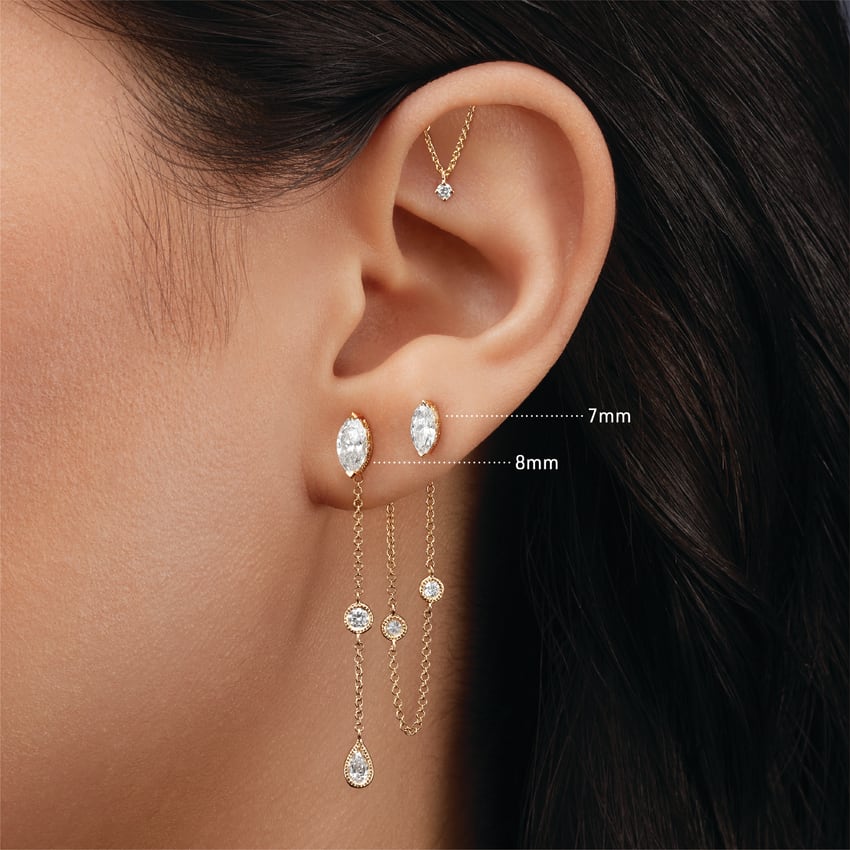 Marquise Diamond Threaded Stud Earring
