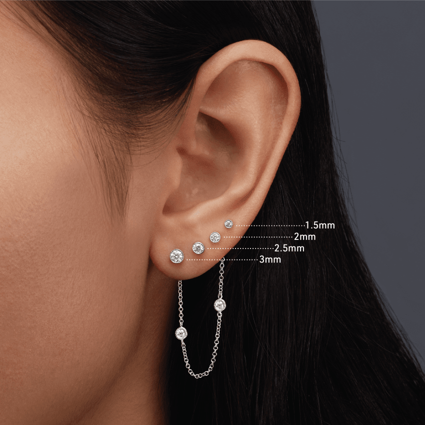 Scalloped Set Diamond Threaded Stud Earring With Titanium Backing