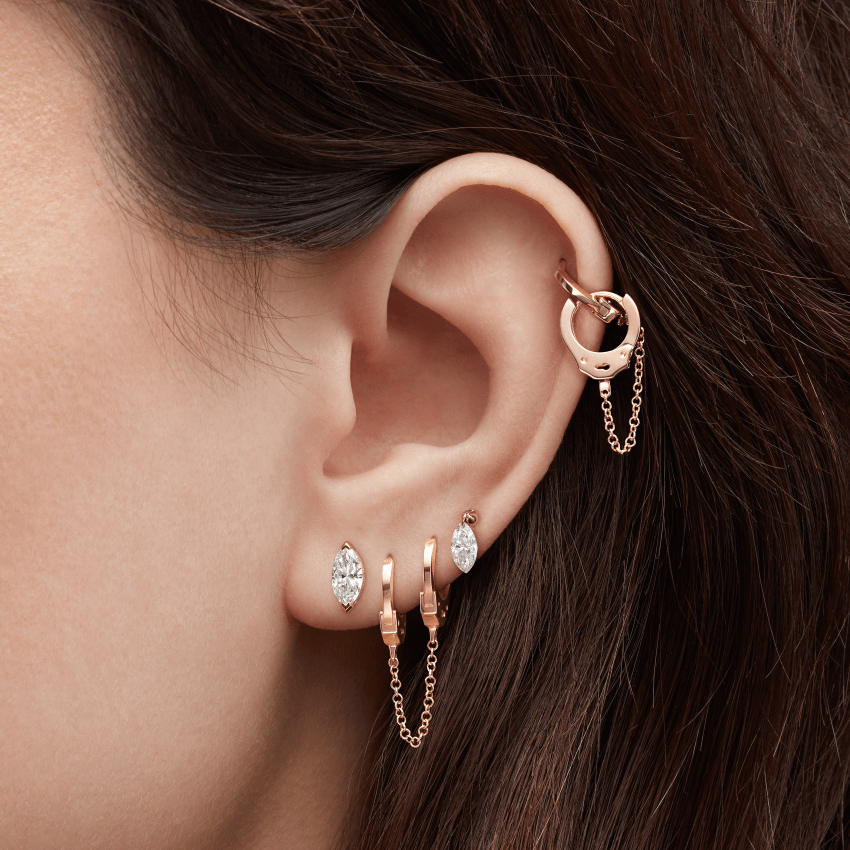 Floating Marquise Diamond Charm Threaded Stud Earring