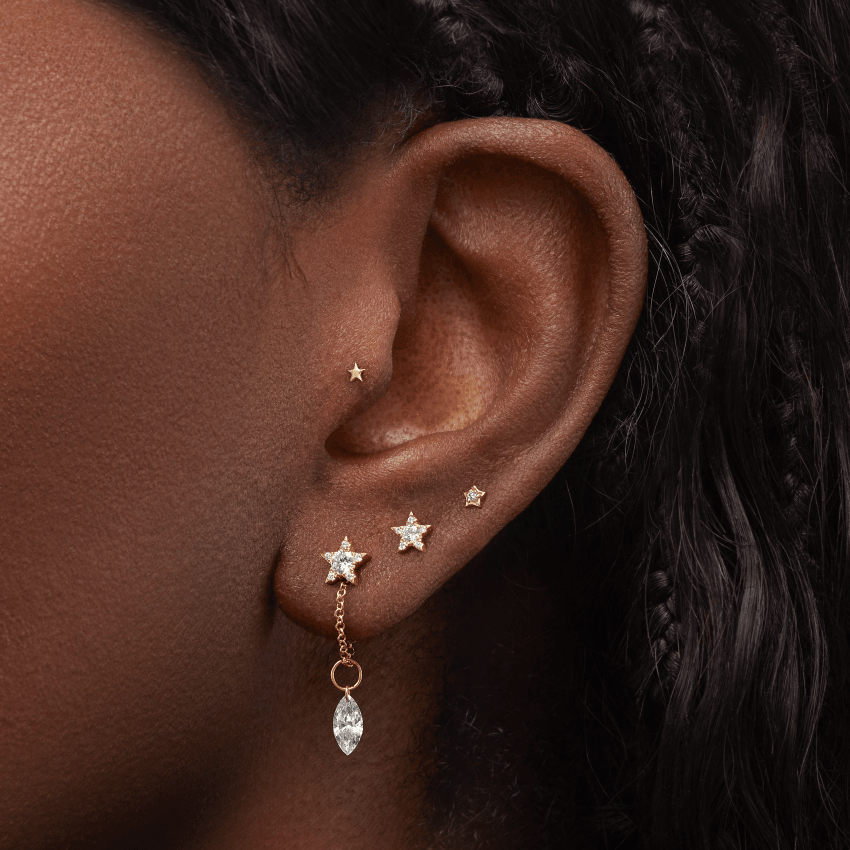 Diamond Solitaire Star Stud Earring