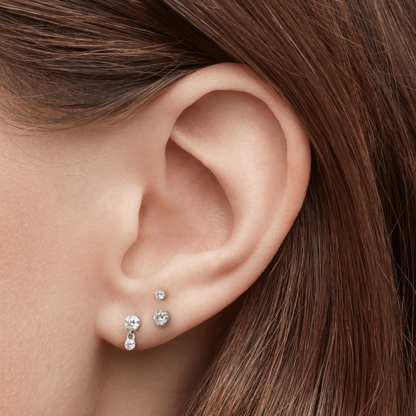 Invisible Set Diamond Dangle Threaded Stud Earring With Titanium Backing