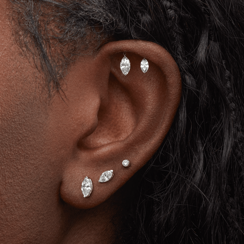 Floating Double Marquise Diamond Drape Threaded Stud Earring With Titanium Backing