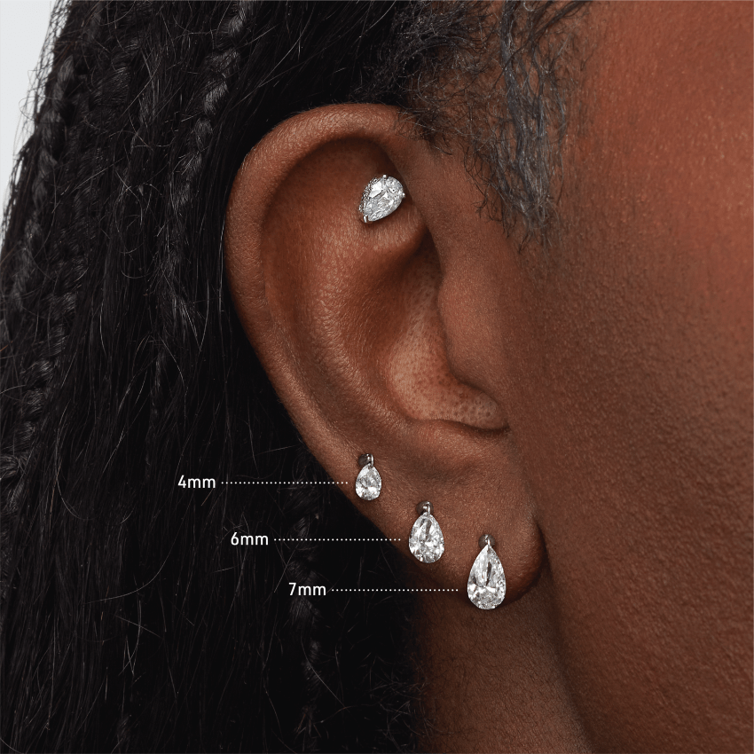 Floating Pear Diamond Charm Stud Earring