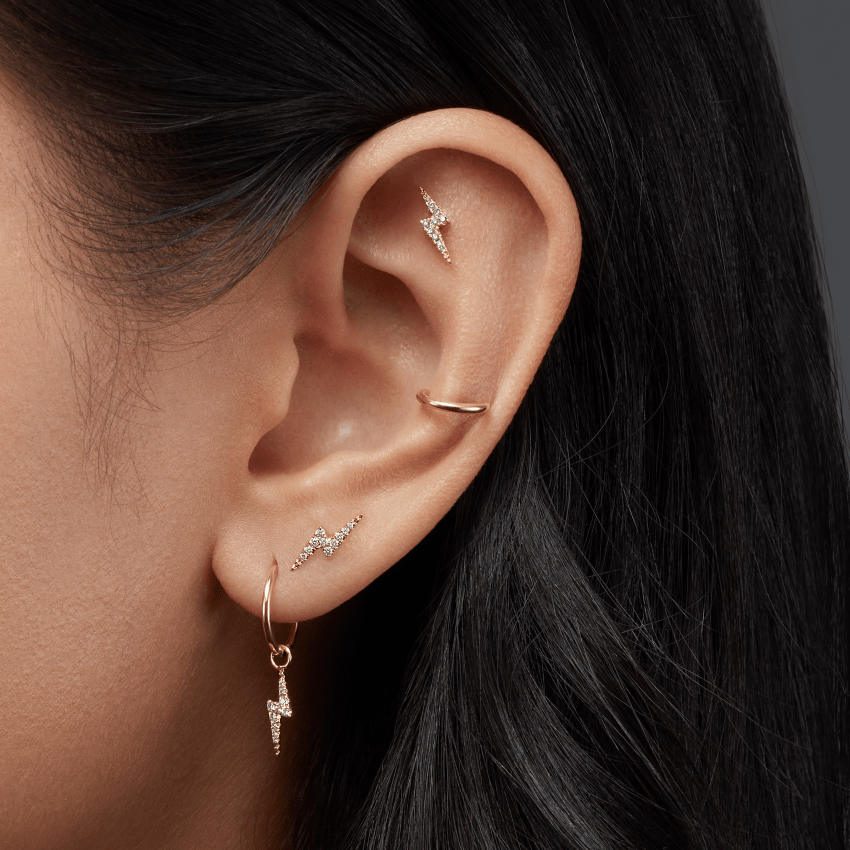 Diamond Lightning Bolt Threaded Stud Earring