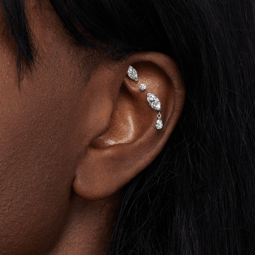 Single Teardrop Marquise Diamond Threaded Stud Earring With Titanium Backing