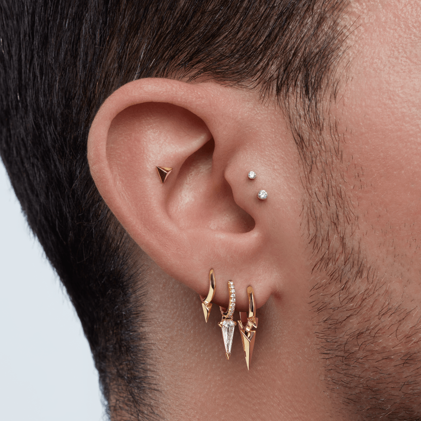 Faceted Triple Long Spike Hoop Earring