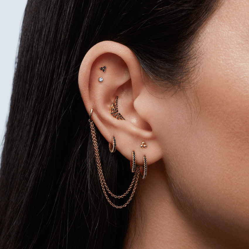 Black Diamond Trinity Threaded Stud Earring With Titanium Backing