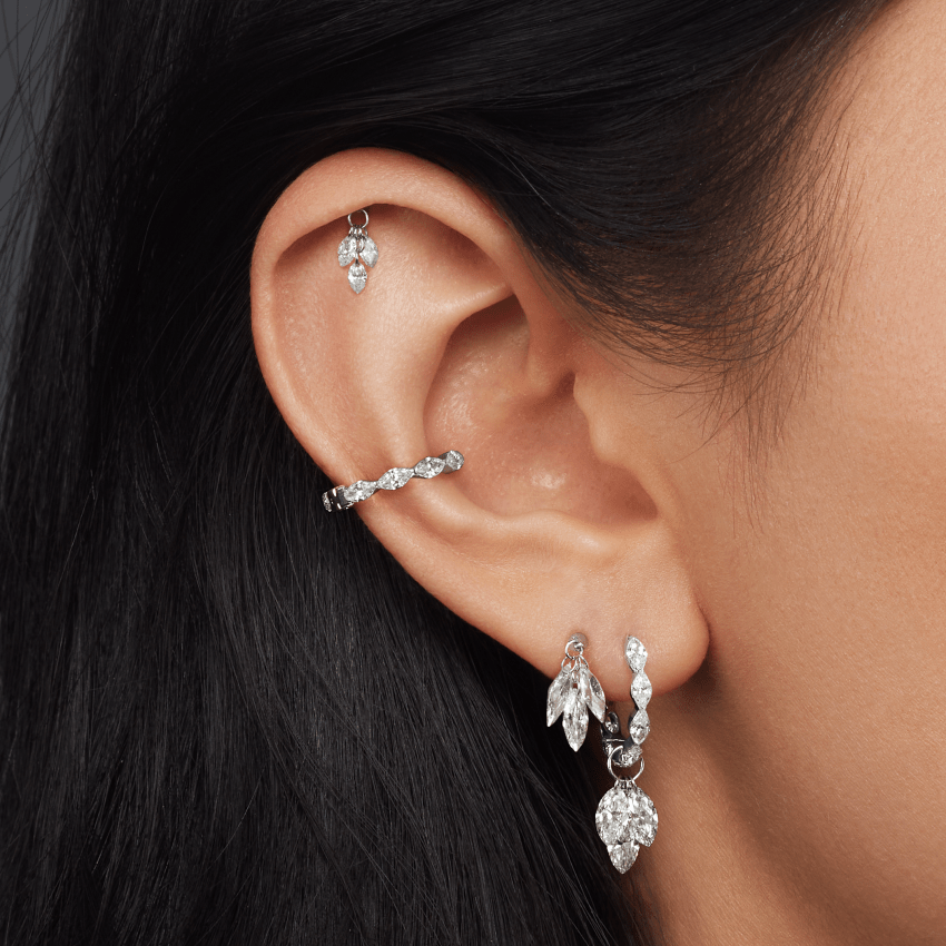 Floating Diamond Plume Threaded Charm Earring With Titanium Backing