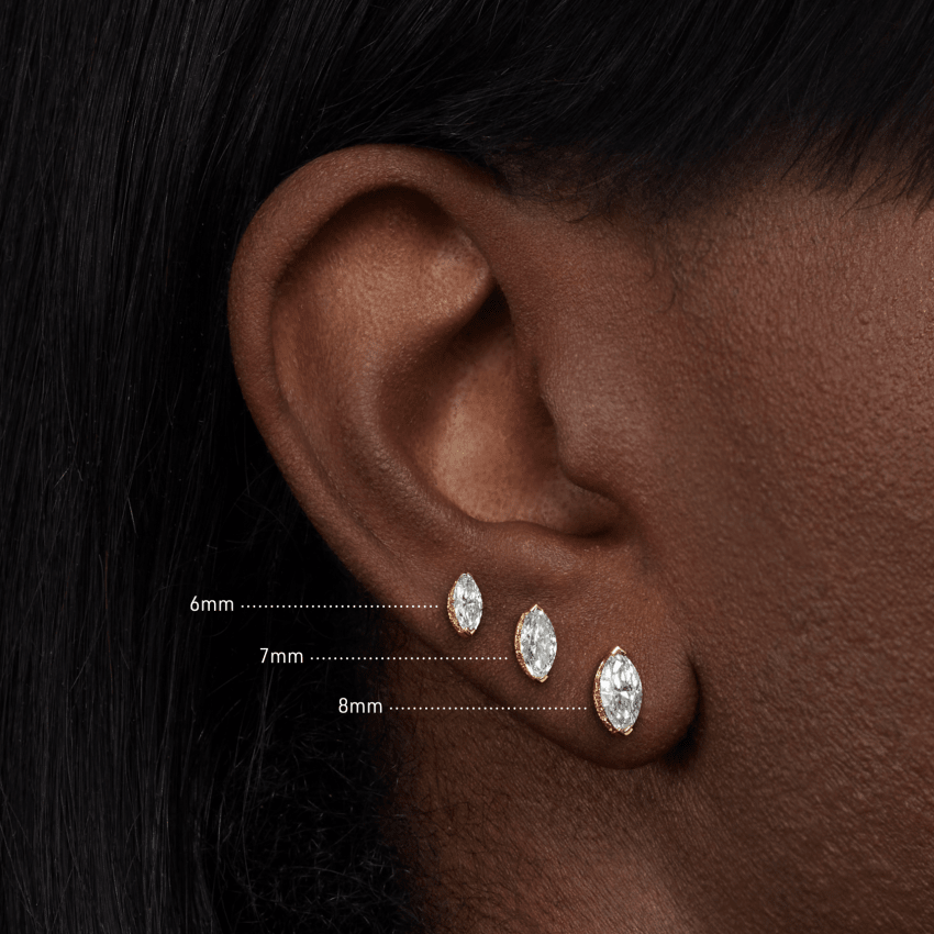 Marquise Diamond Threaded Stud Earring