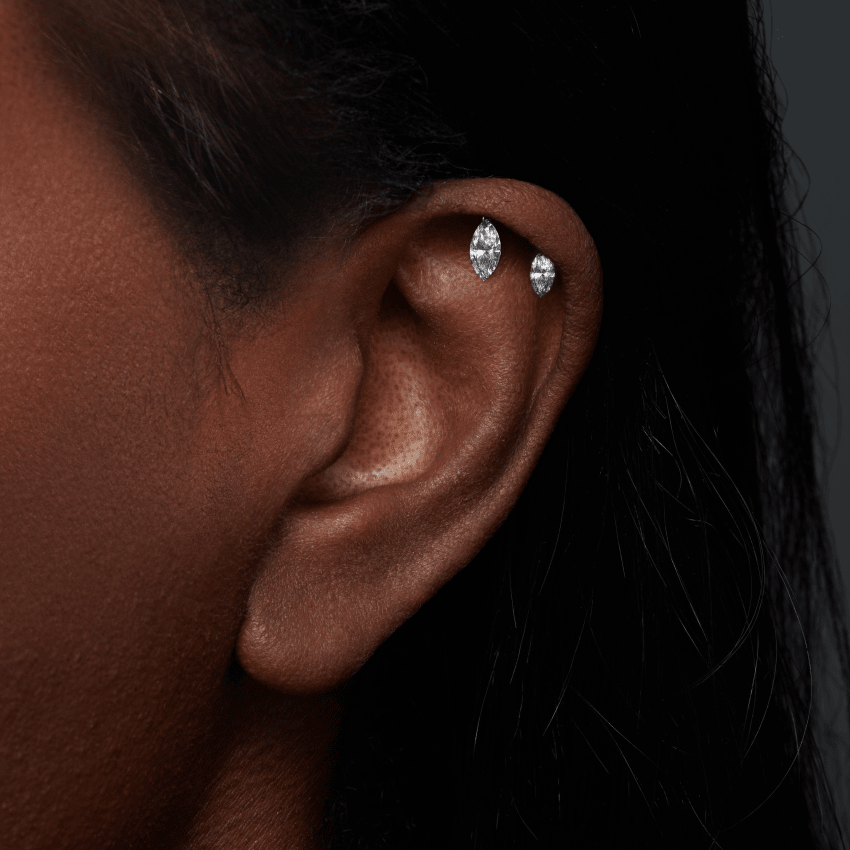 Floating Double Marquise Diamond Drape Threaded Stud Earring With Titanium Backing