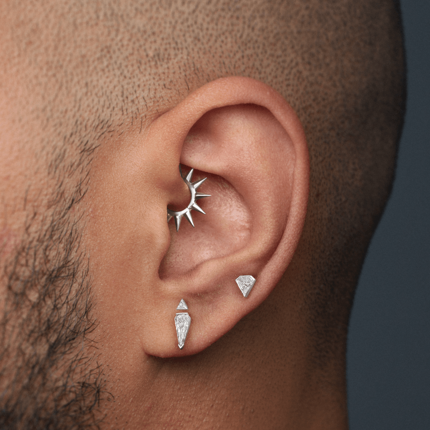 Invisible Set Triangle Diamond Threaded Stud Earring With Titanium Backing