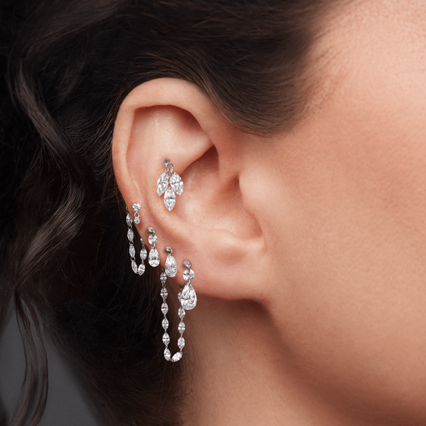 Invisible Set Diamond Dangle Threaded Stud Earring With Titanium Backing