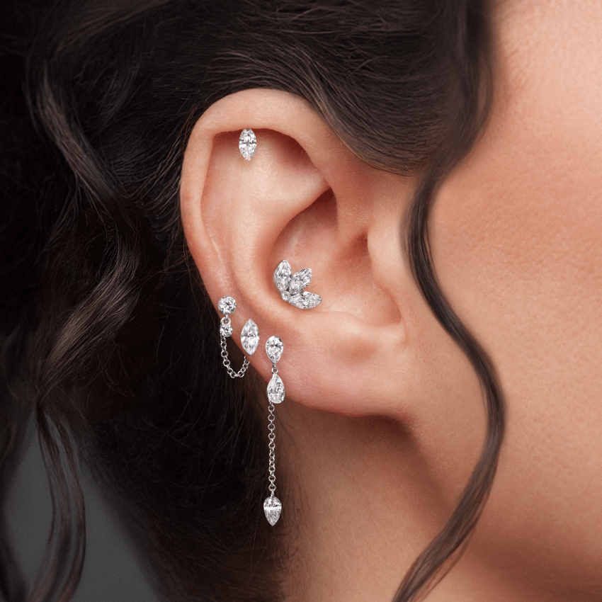 Invisible Set Diamond Marquise Threaded Stud Earring