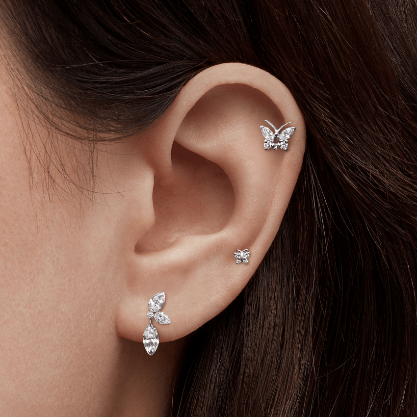 Diamond Butterfly Threaded Stud Earring With Titanium Backing