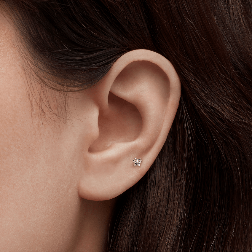 Diamond Butterfly Threaded Stud Earring With Titanium Backing